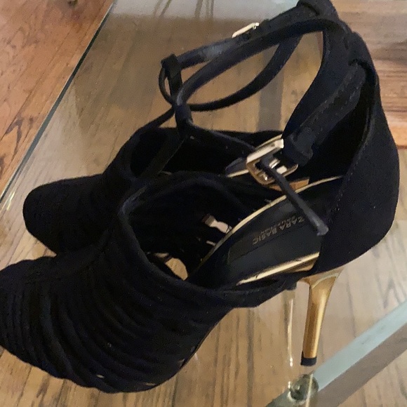 Black Suede Heels with Gold Chrome Heel size 37 4” heel height - Picture 2 of 7